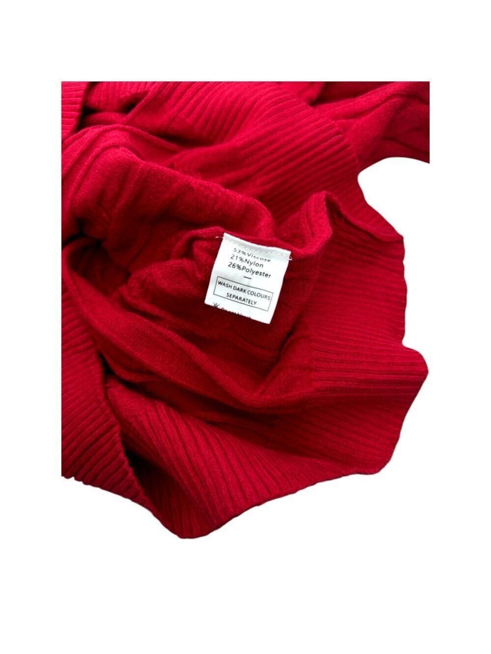 NWT WIHOLL Red Cable-Knit Collared V Neck Pullover Sweater Women Size M-L - Picture 5 of 6